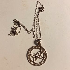 925 RJ Silver DREAM Butterfly Pendant Round Filigree Design w/925 Chain Necklace